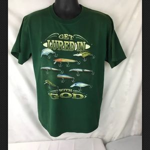 “Get Lured In With God”T-SHIRT Green SIZE Large